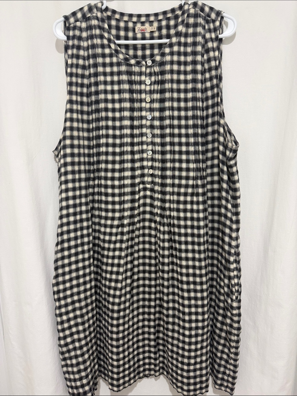 Faherty Black & Cream Gingham Sleeveless Mini Dress Sz XXL Cotton Blend Casual - Picture 2 of 6